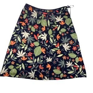 David Brooks Size 6 Black Floral Leaf Skirt A-Line Botanical Nature Colorful